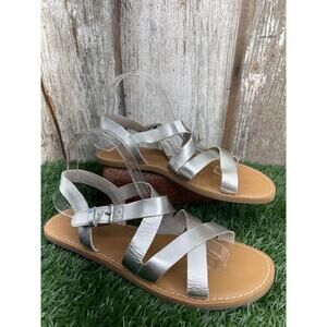 Toms Sicily Silver Metallic Leather Strappy Sandals Women's US 9 NWT